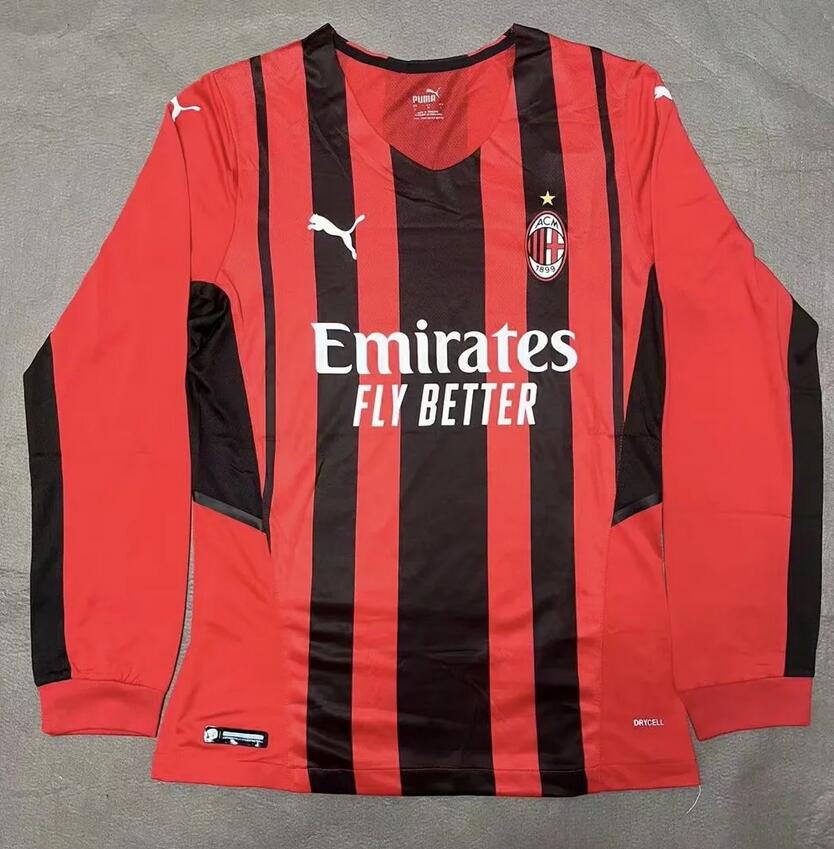 2021/22 AC Milan Long Sleeve Home Kit Soccer Jersey Player Version